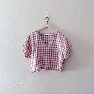 Lou & Grey cropped linen blouse brown and pink